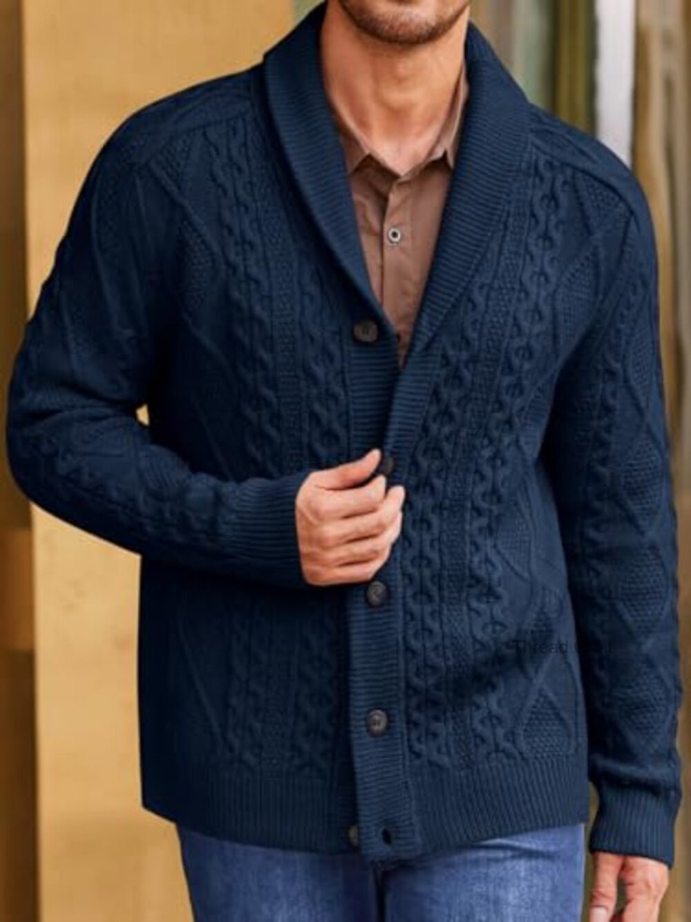 Shawl Collar Cardigan Sweater Cable Knit Chunky Fall Winter Outwear - Picture 2 of 7